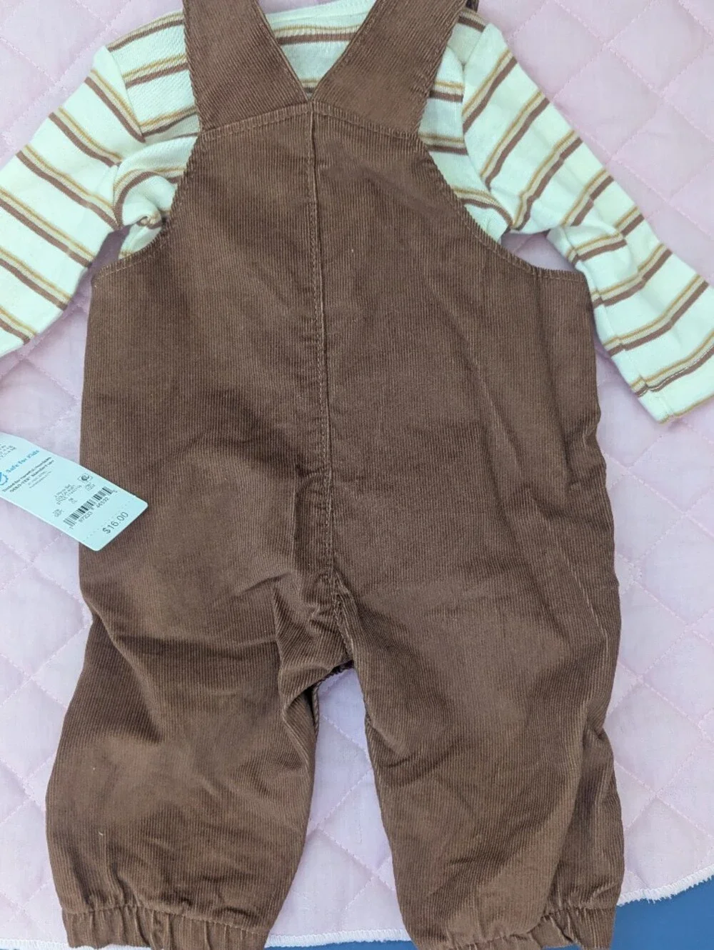 Carter's Brown Corduroy Overalls with Striped Cream Shirt